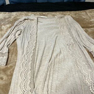 Maurices Light Beige Lace-Trim Cardigan